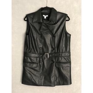 Bar III Faux Leather Vest Women's Petite Small Double Breasted NEW